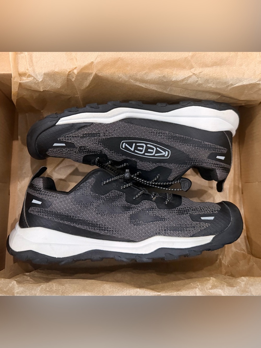 Keen Boy’s Gray and Black Trail Shoes with Bungee Laces